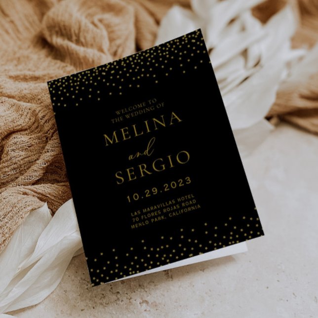 Programme Gold Confetti Boho noir plié Mariage (Créateur téléchargé)