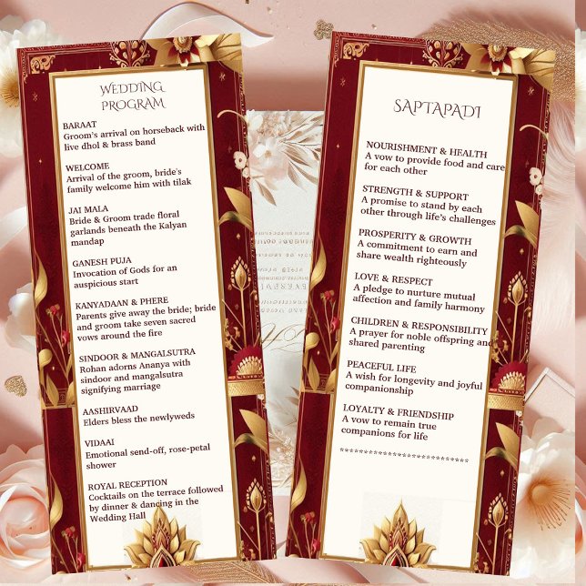 Programme Gold Floral Motif Ornate Asymétrique Mariage Indie (Gold Floral Motif Ornate Asymmetric Indian Wedding Program)