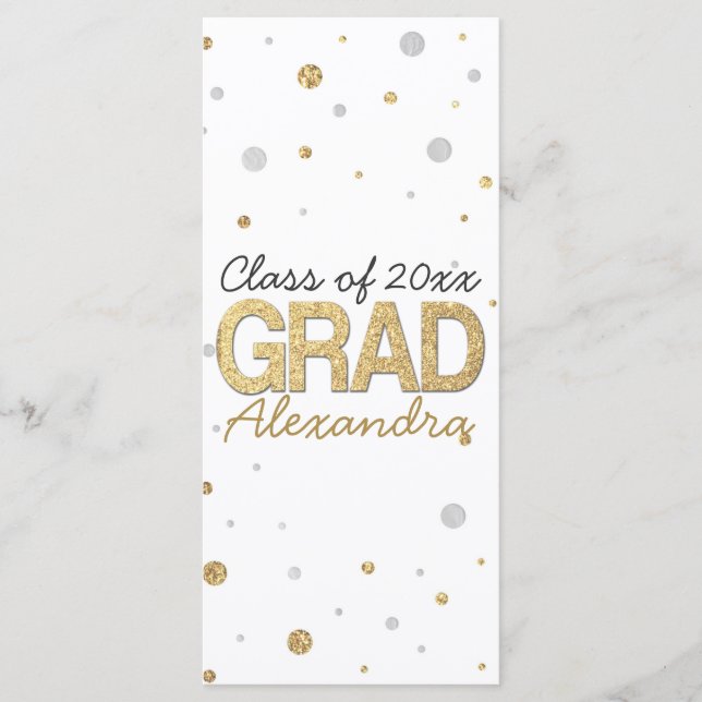 Programme Gold Foil Parties scintillant Confetti Graduation  (Devant)
