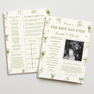 Programme Hand Drawn Doodle Green Wedding  Program
