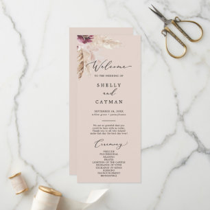 Programme Herbe Boho Pampas Peach Wedding Program
