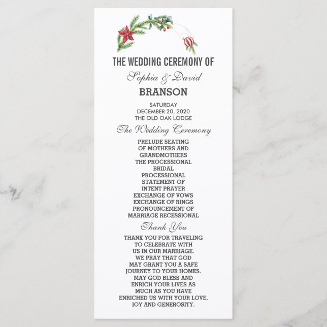 Programme Hiver Poinsettia Pine Berry Mariage de Noël (Devant)