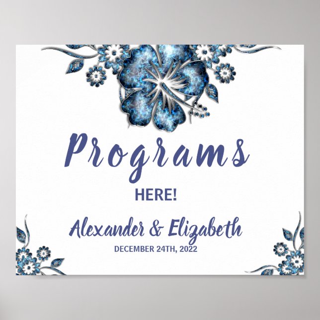 Programme Hochzeitfeier Blaue Blume Unterzeichnung Poster (Vorne)