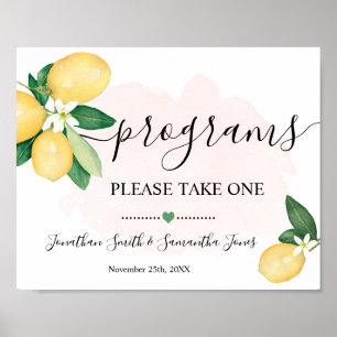 Programme Hochzeitfeier Lemons Pink Sign Poster