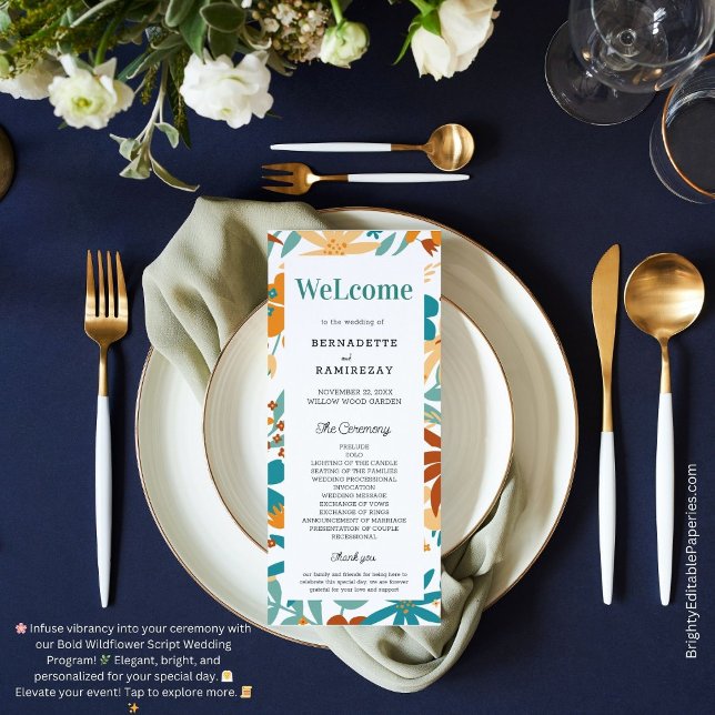 Programme Hommes Mariages de script de Fleur sauvage brillan (Elegance scripted in vibrant blooms! 🌸✨ #WeddingProgram)