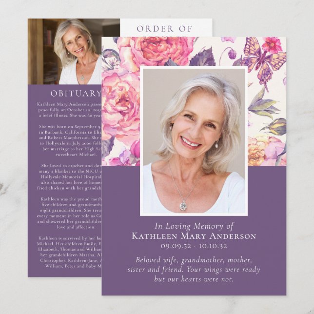 Programme In Love Memory Floral Photo Memorial Service (Devant / Derrière)