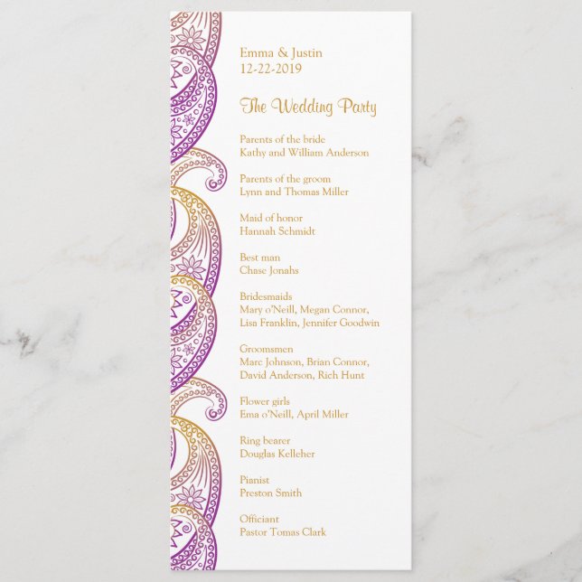 Programme Indian Paisley Purple et Gold Mariage (Devant)