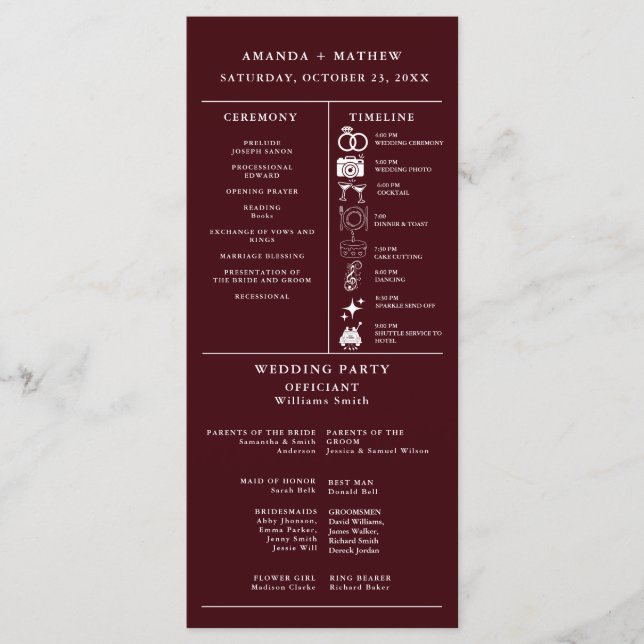 Programme Infographique de Mariage en Bourgogne (Devant)