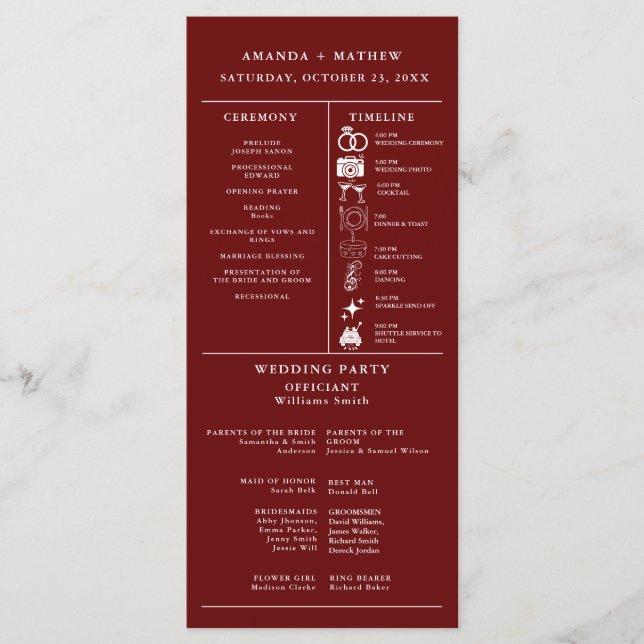 Programme Infographique de Mariage en Bourgogne (Devant)