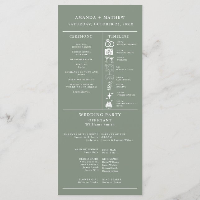 Programme Infographique de Mariage Vert Sauge (Devant)