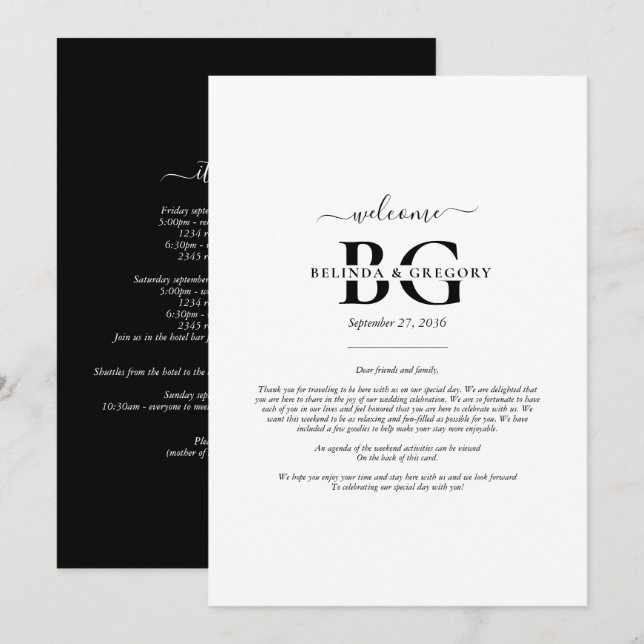 Programme Itinéraire du Mariage des initiales du monogramme  (Devant / Derrière)