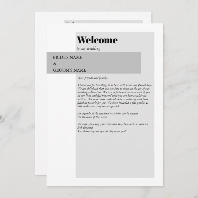 Programme Itinéraire moderne de Mariage noir et blanc (Devant / Derrière)