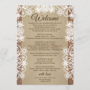 Programme Itinéraire rustique de mariage de toile de jute -