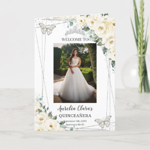 Programme Ivory Floral Argent Quinceañera Ordre de l'événeme