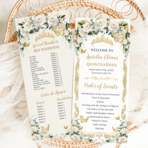 Programme Ivory White Floral Quinceañera Ordre des événement
