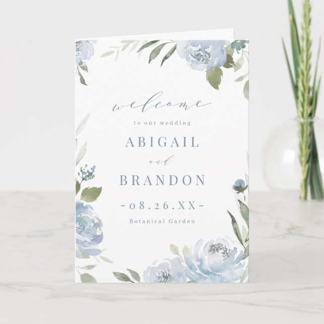 Programme Jardin romantique bleu poussiéreux mariage floral  (Devant)