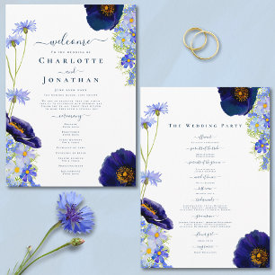 Programme Journée de mariage bleu Fleur sauvage moderne