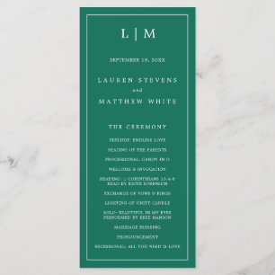 Programme Lauren Emerald Green Monogramme Mariage élégant