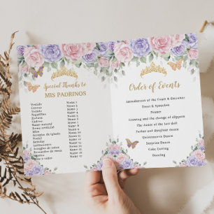 Programme Lavande rose Floral Quinceañera Ordre des événemen