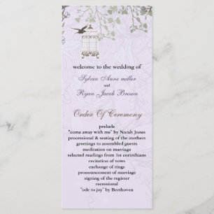Programme Lavender Lilac oiseaux de cage vintage mariage
