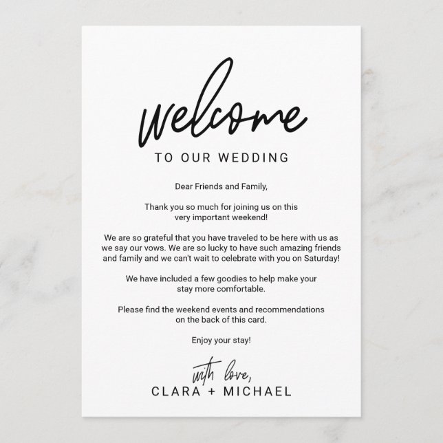 Programme Lettre de bienvenue de mariage à calligraphie fant (Devant)