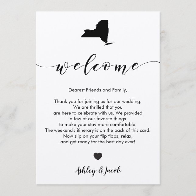 Programme Lettre de bienvenue du Mariage de New York et cart (Devant)