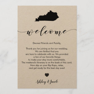 Programme Lettre de bienvenue du Mariage du Kentucky et cart