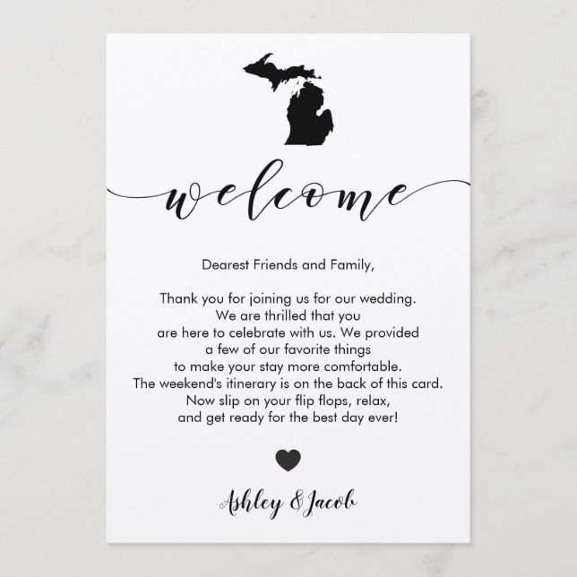 Programme Lettre de bienvenue du Mariage du Michigan et cart (Devant)