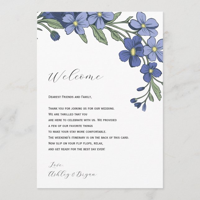 Programme Lettre de bienvenue du Mariage Floral Periwinkle I (Devant)