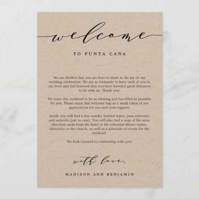 Programme Lettre de bienvenue et sac de bienvenue du Mariage (Devant)