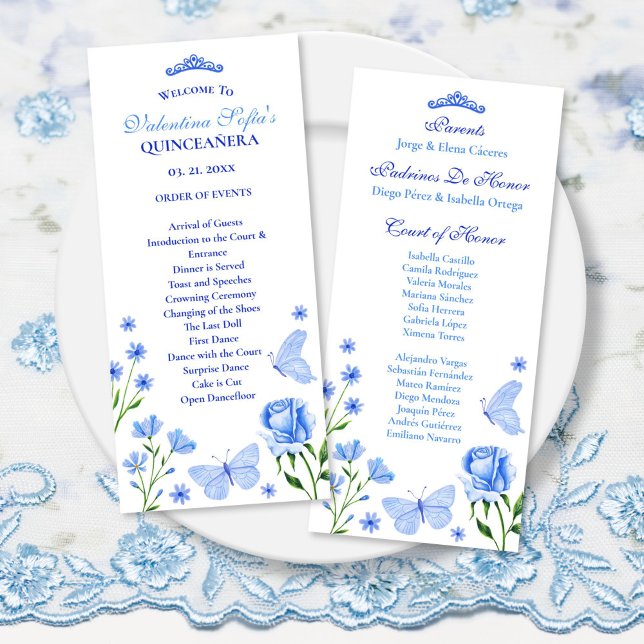 Programme Light Blue Quinceañera Ordre des événeme (Light Blue Quinceañera Order of Events Program)