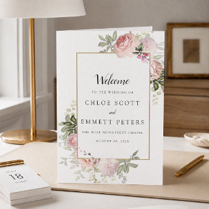 Programme Livret de mariage floral rose poudré rustique