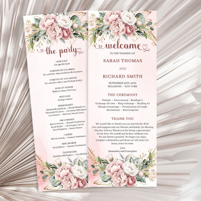 Programme Luxury Dusty Pink Floral Greenery Wedding Program (Luxury Dusty Pink Floral Greenery Wedding Program)