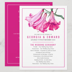 Programme Lys trompette rose aquarelle art à la main mariage