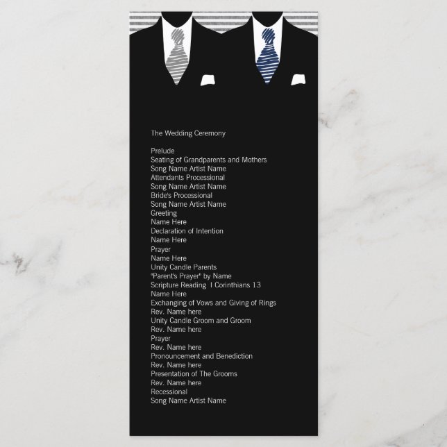 Programme M. et M. Blue / Grey Gay Mariage Ordre de service (Devant)