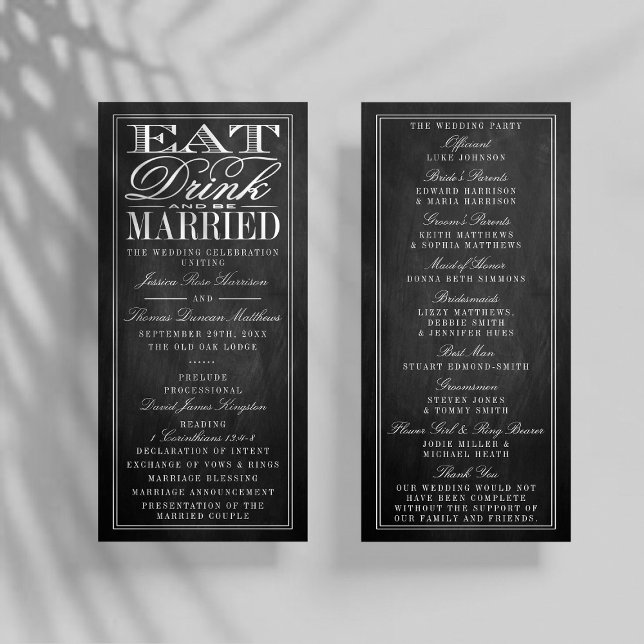 Programme Manger, boire et être marié Chalkboard Mariage (Créateur téléchargé)