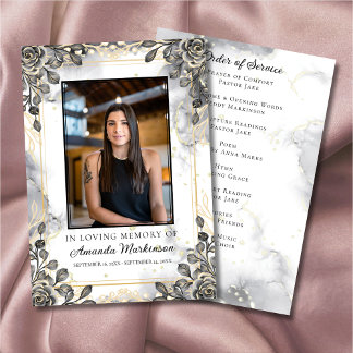 Programme Marbre floral noir et or Ordre de service
