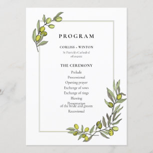 Programme Mariage à deux côtés encadré de branches d'olive