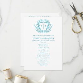 Programme Mariage à monogramme à crête de turquoise de rose 