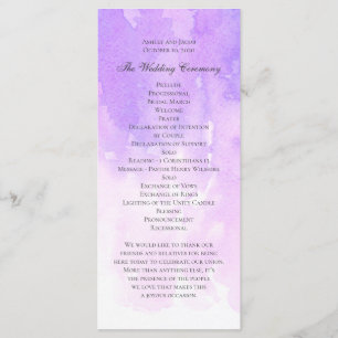 Programme Mariage aquarelle violet. Élégant lilas violet