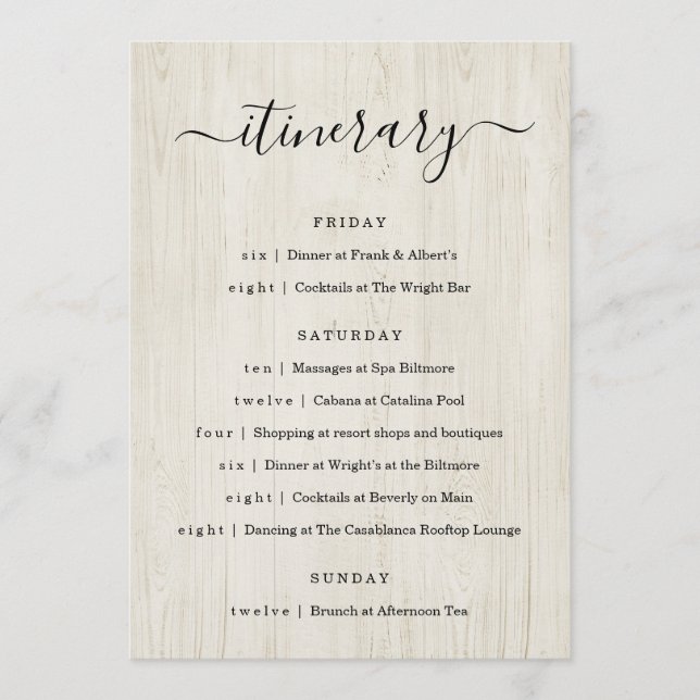 Programme Mariage / Bachelorette Party / Anniversaire (Devant)