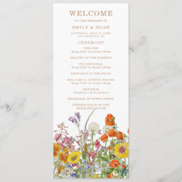 Programme Mariage campagnard aux fleurs sauvages colorées