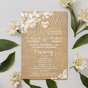 Programme Mariage campagnard Rustique Burlap Et Dentelle