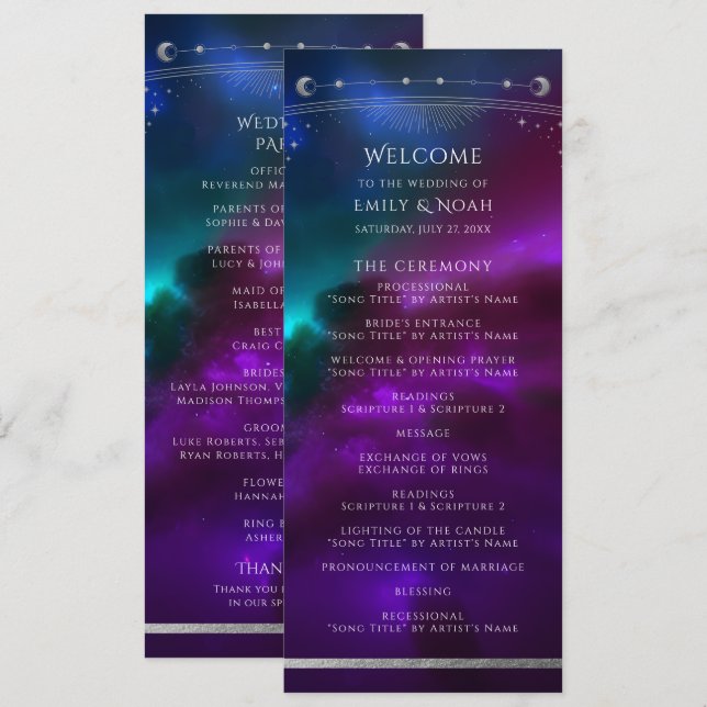 Programme Mariage céleste violet sarcelle argent (Devant / Derrière)
