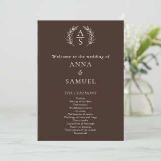 Programme Mariage Chocolat Brun et Blanc Monogramme de Crête