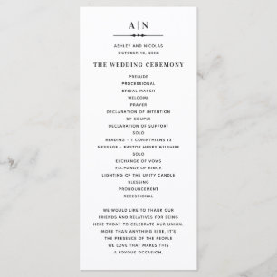 Programme Mariage classique à la typographie simple noir et