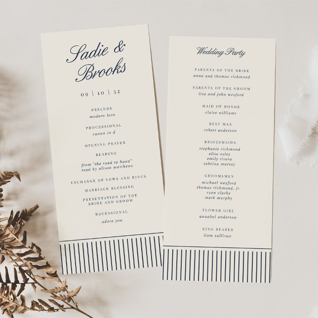 Programme Mariage classique à rayures fines Navy & Cream (Créateur téléchargé)