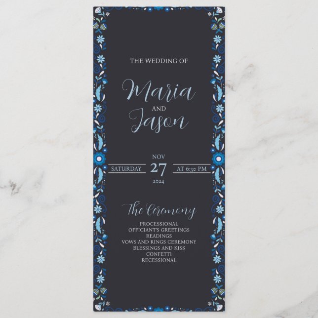 Programme Mariage classique élégant Floral bleu marine mexic (Devant)
