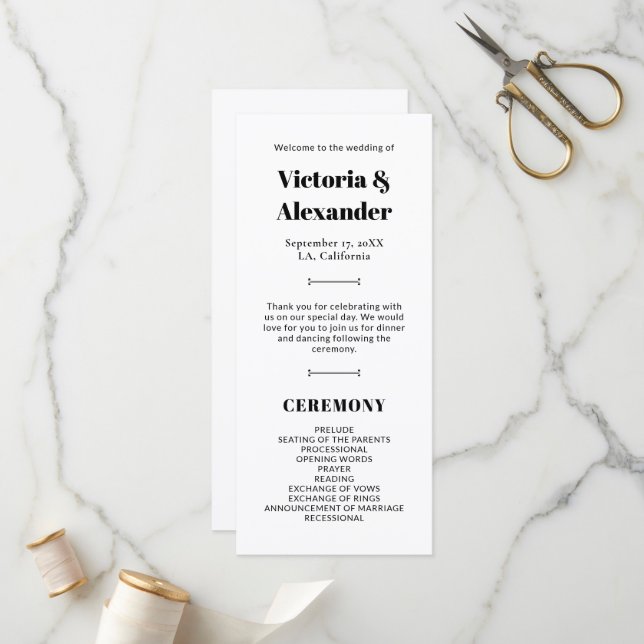 Programme Mariage classique noir et blanc élégant (Devant/Arrière en situation)