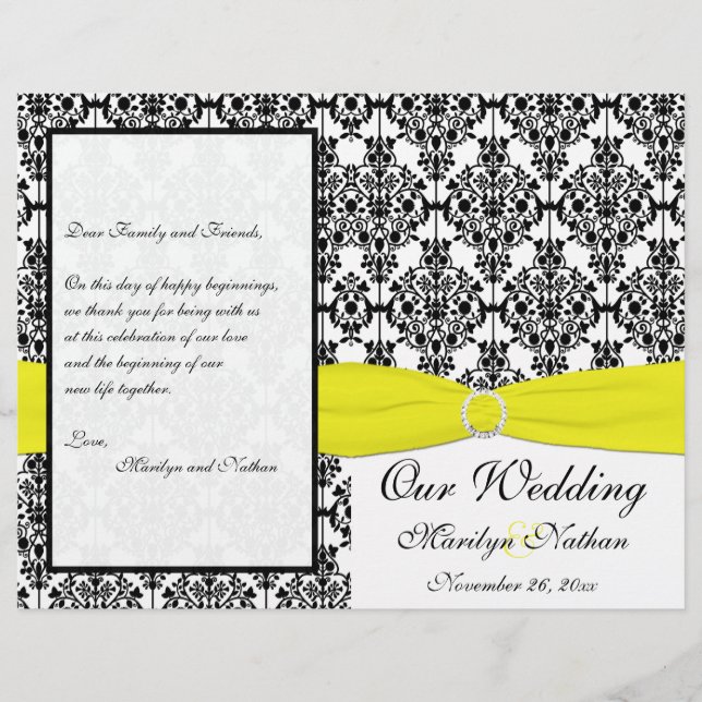 Programme Mariage damassé jaune et noir (Devant)